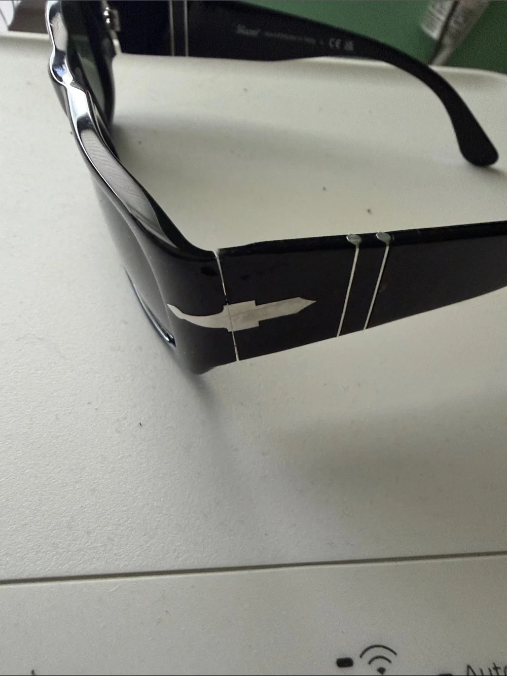 Persol Black Rectangular Sunglasses with Dark Green Lenses